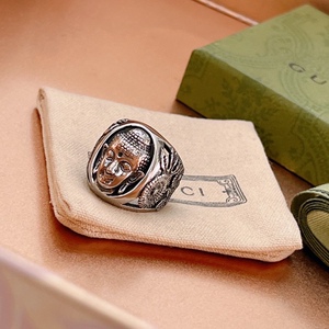 606人付款淘宝专柜现货gucci古驰戒指男女互扣式双g浅绿珐琅925银情侣