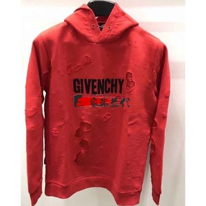 Given­chy纪梵­希GVC字母logo红色大破洞帽衫连帽卫衣男女同款