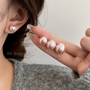 三福樱花粉馒头珍珠耳钉女小众设计气质高级感耳环S925银针耳饰品
