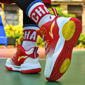 李宁男童鞋篮球鞋秋冬中国红色球鞋本命年中大童儿童跑步运动鞋子