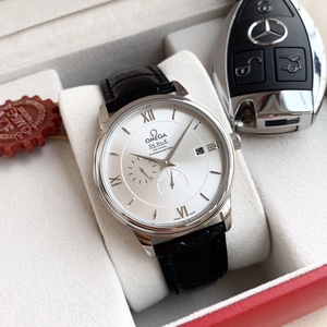 欧米茄手表蝶飞系列白盘动显鳄鱼皮带防水自动机械男表瑞士腕表