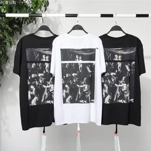 法国代购OFF OW WHITE 黑白油画短袖T恤新款潮牌街头男女同款