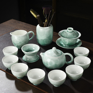YAMA结晶釉功夫茶具套装青色开片冰花家用客厅办公室会客陶瓷西施