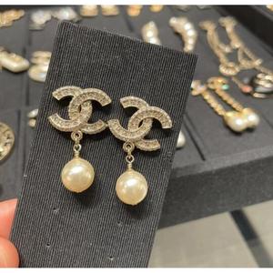 法国代购Chanel/香奈儿新款耳环双C珍珠吊坠经典金色网红同款耳钉