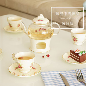 欧式陶瓷玻璃花茶茶具套装煮水果茶壶加热底座耐热耐高温杯碟包邮