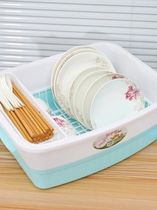 塑料碗柜厨房沥水架带盖收纳盒加厚大号碗盆碗碟置物架餐具晾碗架