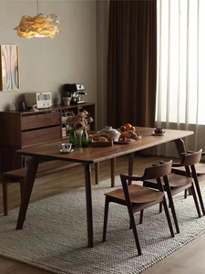 全友全实木餐桌黑胡桃木色现代简约轻奢风小户型长方形餐桌椅组合