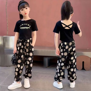 巴拉巴柆韩系女童夏季套装2024新款时髦洋气儿童装女孩爆款短袖防