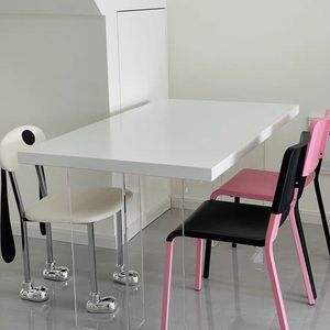 亚克力悬浮白色实木桌子长方形轻奢现代简约餐桌家用小户型饭桌