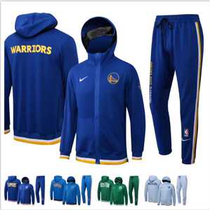 新款nba勇士篮网男子篮球训练服出场服运动套装开衫拉链连帽外套
