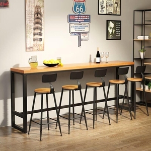 铁艺实木家用吧台桌靠墙长条桌高脚桌奶茶店咖啡台酒吧桌椅组合