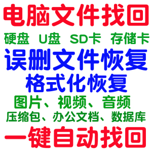 电脑图片音频视频压缩包桌面数据库文档文件删除丢失误删找回恢复