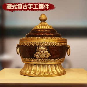 尼泊尔藏式复古铜壶酥油壶工艺品室内家居摆件西藏装饰品