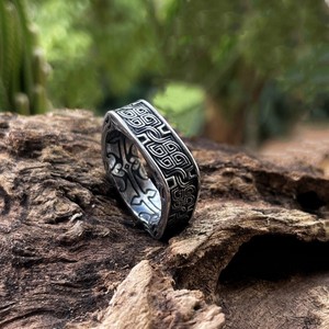 ROCK PUNK“方形凯尔特结”潮牌时尚欧美钛钢戒指复古单身食指环