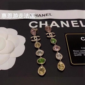 法国直邮代购Chanel/香奈儿 新款珍珠CC字母长款彩钻吊坠耳环耳饰