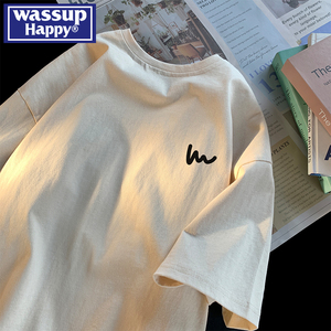 WASSUP纯棉短袖t恤男夏季2024新款潮牌潮流宽松半袖夏天纯色衣服