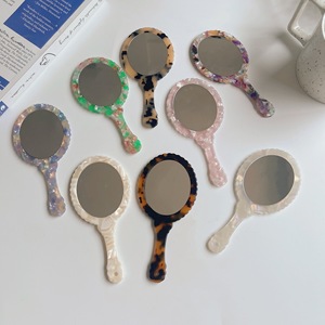 星怡饰品韩国醋酸板材便携镜子时尚复古几何小圆镜带柄手持化妆镜