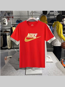 Nike耐克短袖男t恤高考大红色对勾半袖纯棉女上衣服中考学生班服