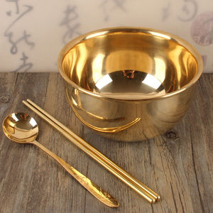 铜碗筷勺套装纯铜餐具家用饭碗韩国纯手工金碗儿童成人黄铜碗加厚