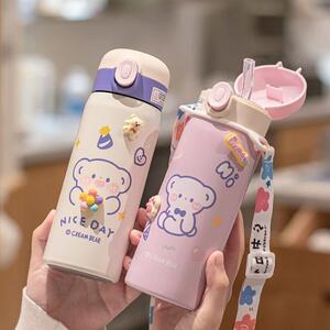 沃普保温杯带吸管可爱女生304不锈钢高颜值学生儿童水杯子可爱ins