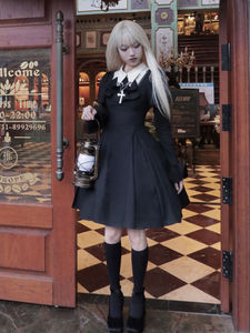 修女lolita【审判】2024黑色修女哥特风女鱼骨暗黑收腰显瘦连衣裙