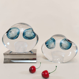 现代轻奢琉璃银箔眼睛创意摆件样板房间客厅蓝色玻璃圆球装饰品