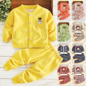 韩系儿童套装秋季针织开衫新款 0-1-3岁宝宝春秋加厚两件套婴幼儿