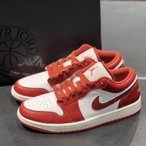 耐克新款男鞋Air Jordan 1 AJ1白红低帮女鞋休闲篮球鞋FJ3459-160