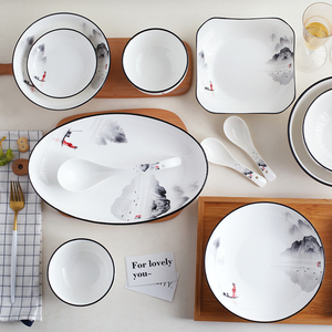 陶瓷碗盘碟子餐具家用欧式简约创意加厚碗碟鱼盘大汤碗菜盘子勺子