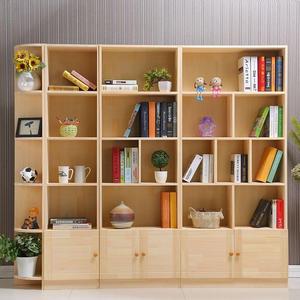 新实木书柜书架自由组合置物架简易儿童书架书橱带门收纳柜子