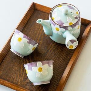 日本进口有田烧手绘紫樱花茶壶急须壶茶杯日式侧把壶功夫茶具套装