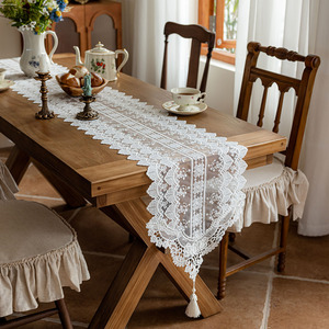 白色蕾丝桌旗长条法式桌布氛围感北欧风茶几电视柜鞋柜餐边柜盖巾