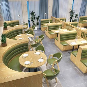 定制实木西餐厅卡座桌椅组合简约咖啡小吃奶茶汉堡饭店靠墙沙发凳