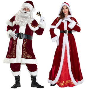 M-6XL大码圣诞节服装圣诞老人带披肩成人女圣诞裙舞台表演服全套