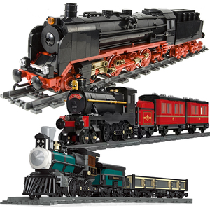 乐高积木老式蒸汽火车城市重载货运列车分叉铁轨十字轨道拼装玩具