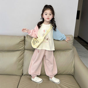 巴­拉巴­拉韩国童装女童套装春季中小童甜美可爱撞色插肩袖卫衣运