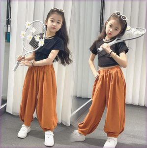 韩系女童夏装儿童冰丝哈伦裤夏季个性潮款女童套装束脚休闲爵士范