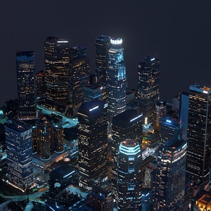 凌晨四点的LA美国洛杉矶曼鸟瞰夜景电影场景设计OBJ/FBX/GLB模型