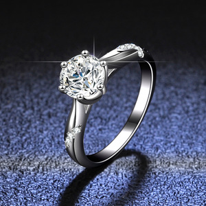S925莫桑石戒指结婚珠宝饰品纯银戒指通灵六爪开口戒指女活口
