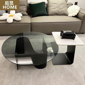 现代简约茶几黑色钢化玻璃客厅家用高低圆桌组合高级感小户型极简