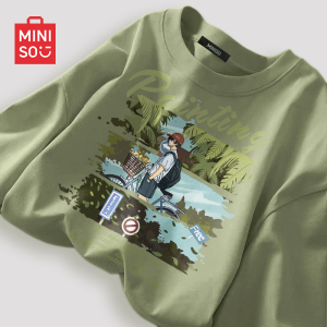 MINISO/名创优品纯棉t恤男夏季2024新款衣服青少年重磅冰丝短袖Y