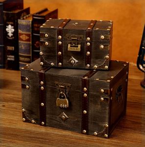 复古木质隐私桌面收纳盒带锁储物盒钥匙密码盒子小箱子木盒百宝箱