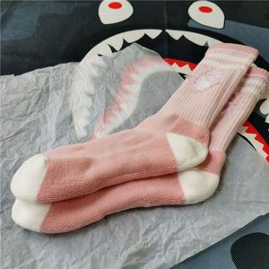 猿人头bape袜子粉色毛巾底长筒女袜中筒加厚纯棉粉红色篮球运动袜