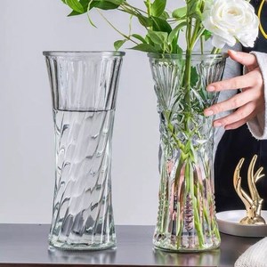 适合插银柳专用花瓶加厚的大号玻璃真花鲜枝客厅摆件富贵竹干花