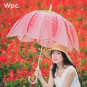 Wpc.郁金香花瓣伞雨伞透明折叠雨伞蕾丝渐变高颜值女生长柄雨伞