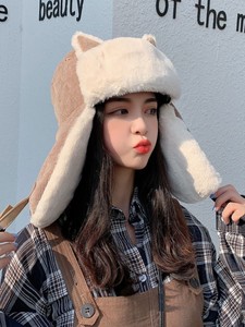 韩版女猫耳朵雷锋帽加厚防寒保暖棉帽子可爱秋冬季骑车防风护耳帽