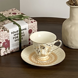 法式描金复古咖啡杯碟欧式镂空陶瓷杯套装英式下午茶红茶杯