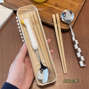 乐扣餐具套装木质筷子勺子不锈钢叉子三件套一人用儿童学生便携收