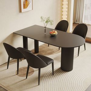IKEA宜家奶油风纯白色岩板餐桌餐椅组合简约现代小户型家用半圆形