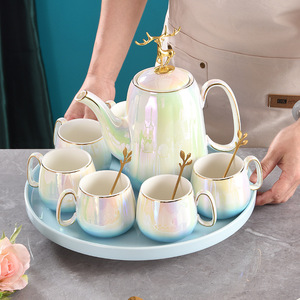 欧式简约轻奢陶瓷家庭水具套装客厅待客喝水杯子家用茶杯茶具组合